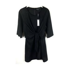 ROMEO & JULIET Couture Black Dress Tie Front Optic 1/2 Arm Cocktail Party M NWT